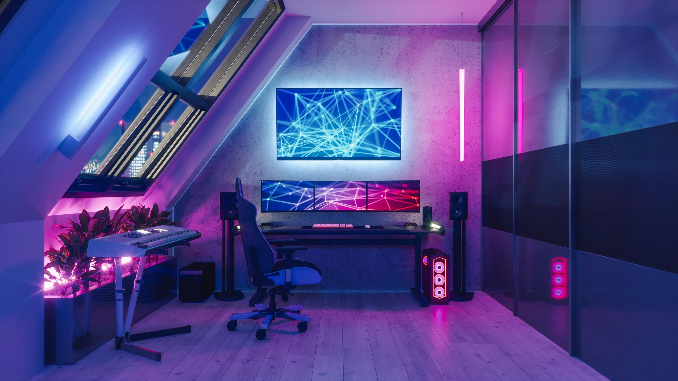 cyberpunk gaming neon city background