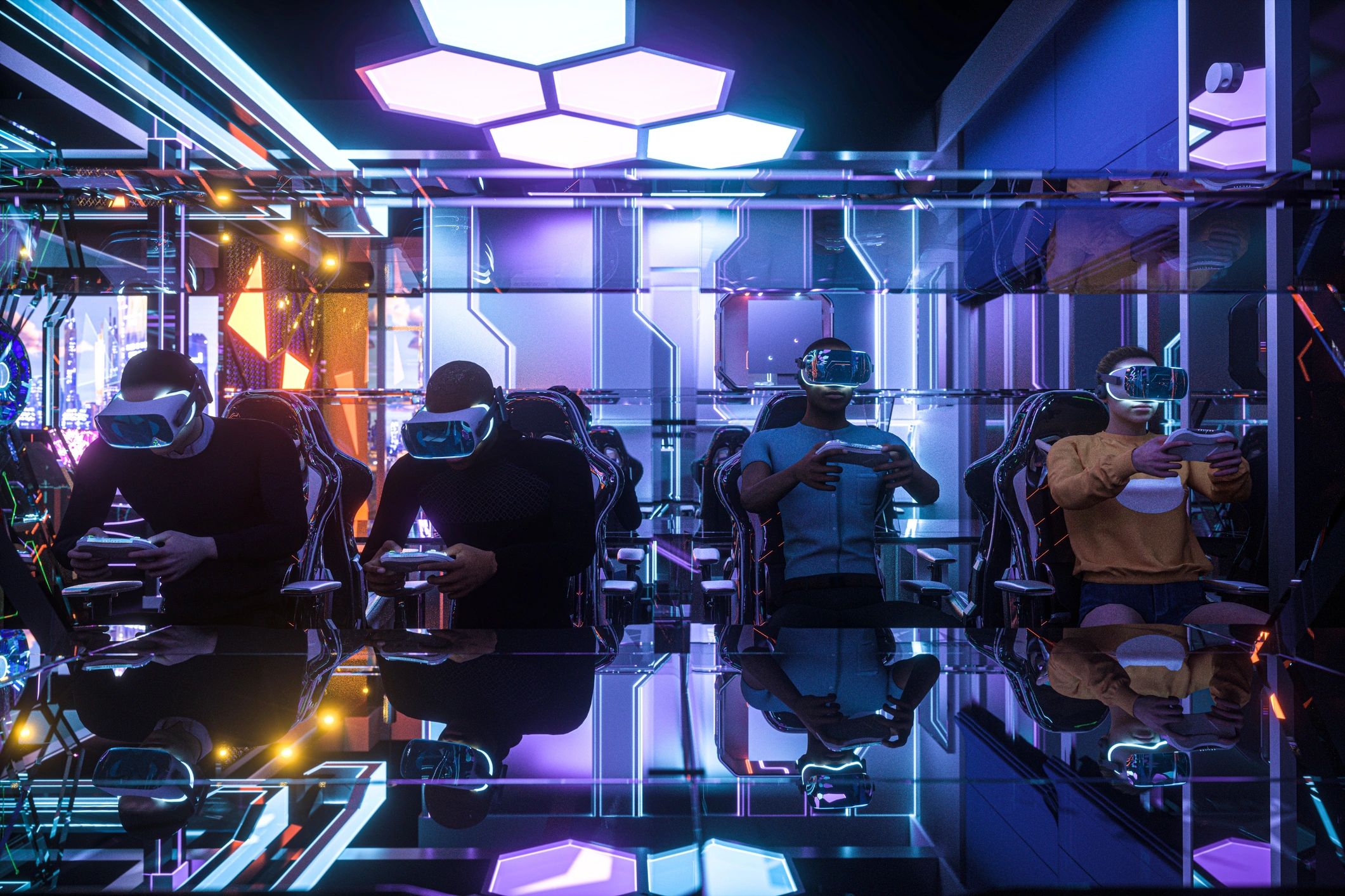 futuristic mobile gaming team